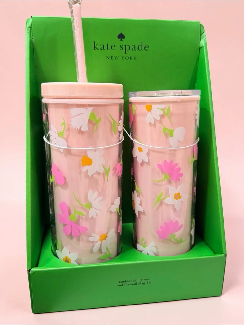 kate spade Pink Floral Tumbler Set with Straw